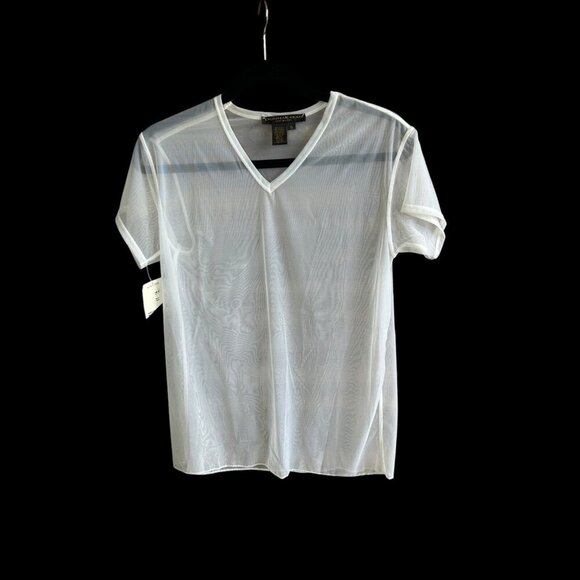 Donna Karan Black Label Intimates White Sheer V Neck Tee NWT $85 Size Small - Picture 1 of 6